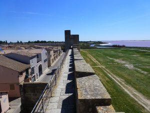 Cinque giorni in Provenza e Camargue. Aigues-Mortes, camminamento delle mura sud: a destra la salina, a sinistra la città