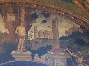 Pinturicchio, Sala dei Santi, Martirio di San Sebastiano - dettaglio del Colosseo, Appartamento Borgia